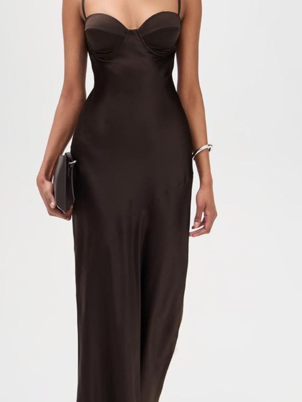 L'AGENCE Chocolate Brown Satin Maxi Slip Dress